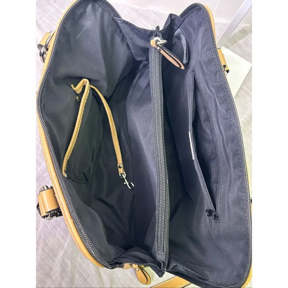 Giani Bernini Black Saffiano Dome Satchel Bag Tan Trim Crossbody Bag EUC